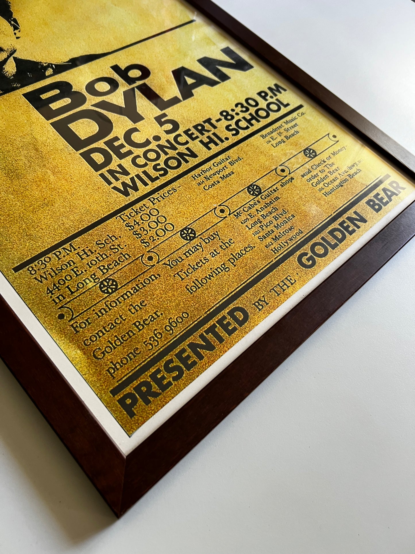 Affiche Originale Bob Dylan (Encadrée) - Concert Wilson Hi. School 1964