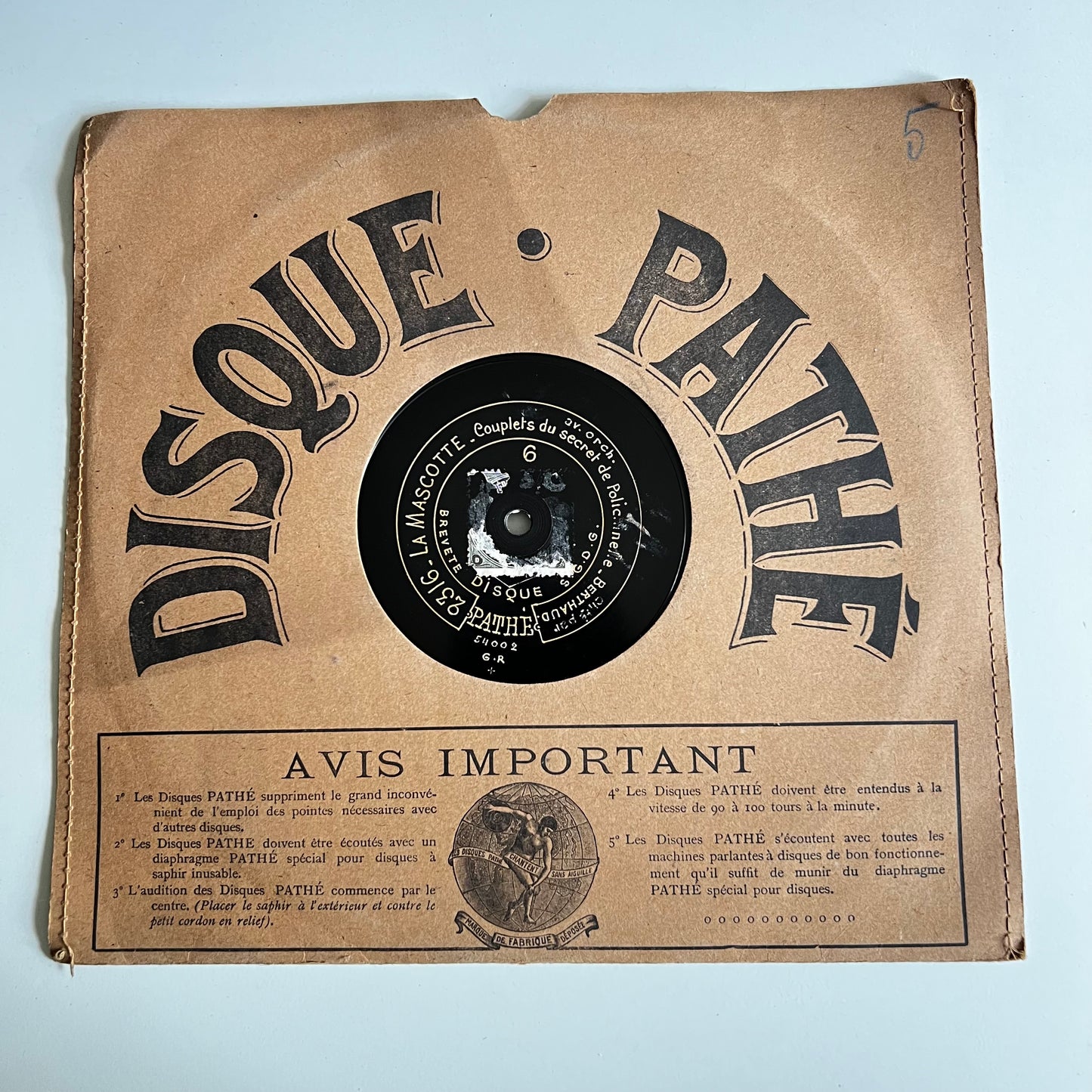 Disque Pathé - Semailles / La Mascotte - 25cm