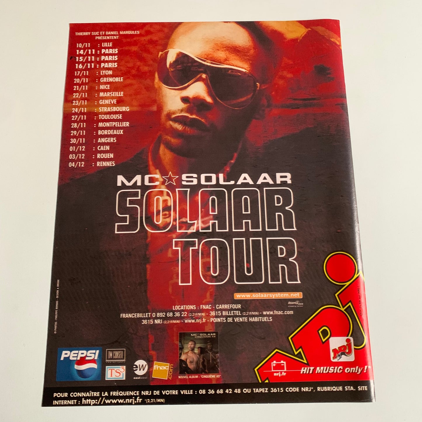 Affiche Originale Mc Solaar - Concert Tour 2001 - Page de Magazine 30x23cm