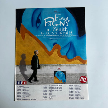Affiche Originale Concert Florent Pagny 1998 - Page de Magazine 30x23cm