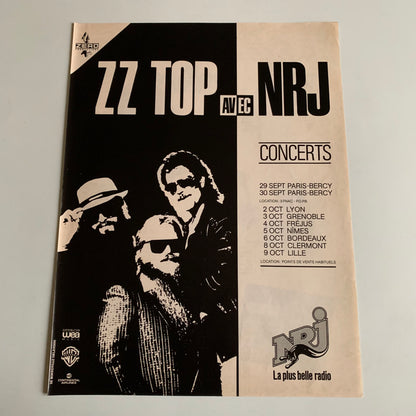 Affiche Originale ZZ Top - Concert 1986 - Page de Magazine 30x23cm