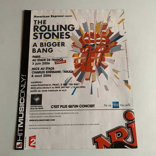 Affiche Originale The Rolling Stones - Concert Stade 2006 - Page de Magazine 30x23cm
