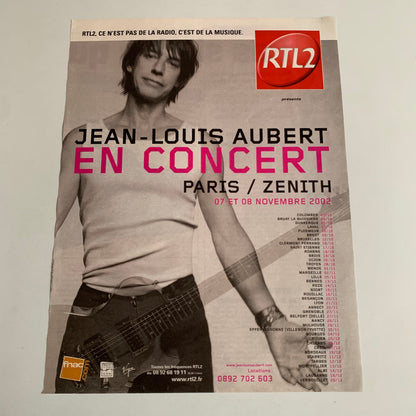 Affiche Originale Jean Louis Aubert - Concert 2002 - Page de Magazine 30x23cm