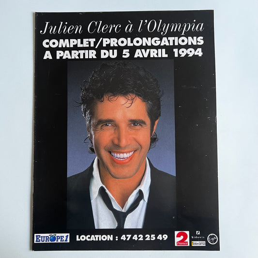 Affiche Originale Concert Julien Clerc 1994 - Page de Magazine 30x23cm