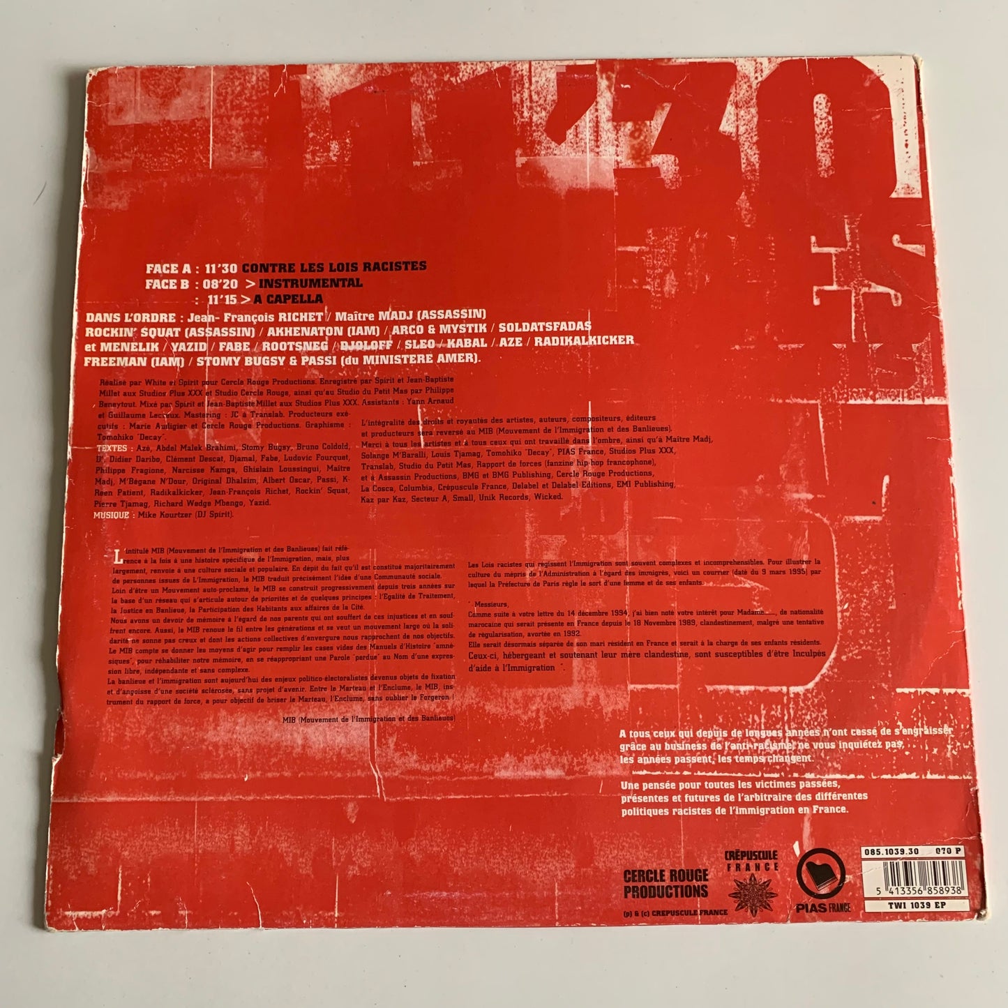 11'30 Contre Les Lois Racistes - 12” EP 1997 Occasion