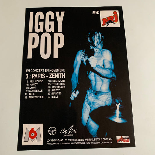 Affiche Originale Iggy Pop - Concert 1995 - Page de Magazine 30x23cm
