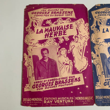 2 Partitions Georges Brassens - La Mauvaise Herbe - La Première Fille