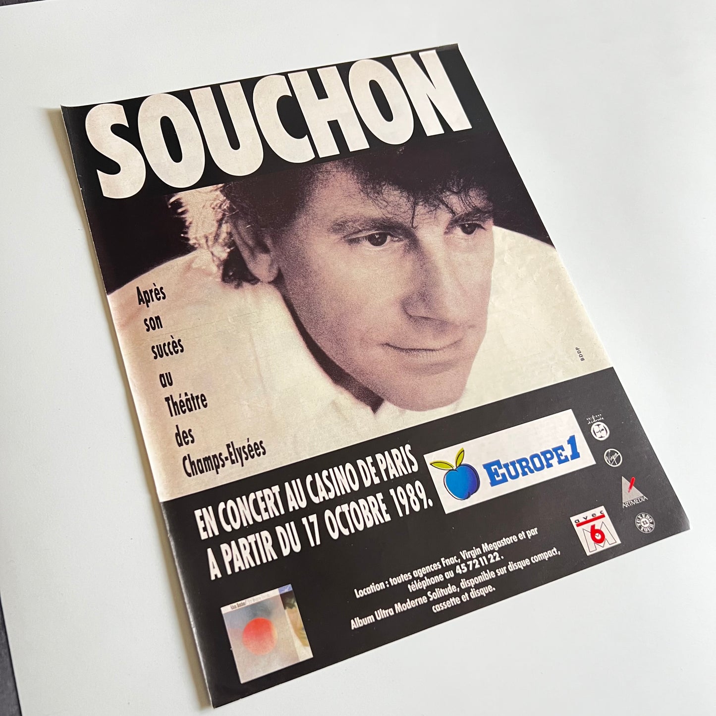 Affiche Originale Concert Alain Souchon 1989 - Page de Magazine 30x23cm