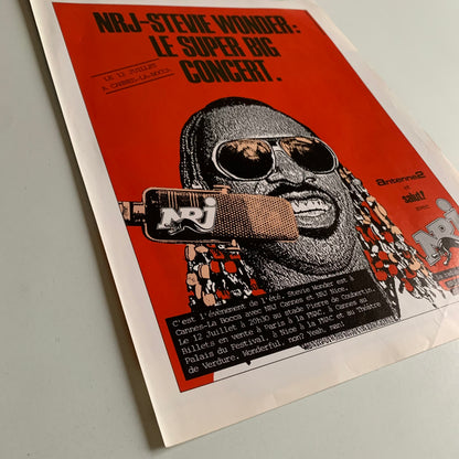Affiche Originale Stevie Wonder - Concert Cannes 1984 - Page de Magazine 30x23cm