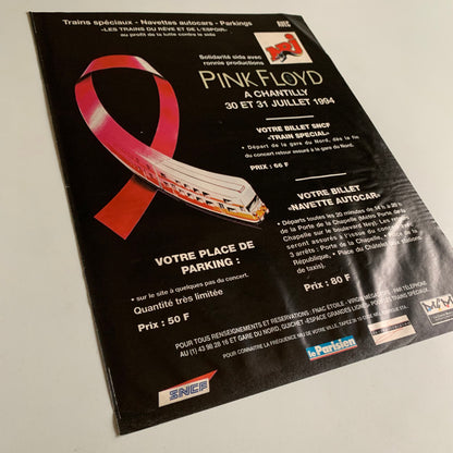 Affiche Originale Pink Floyd - Concert Chantilly 1994 - Page de Magazine 30x23cm
