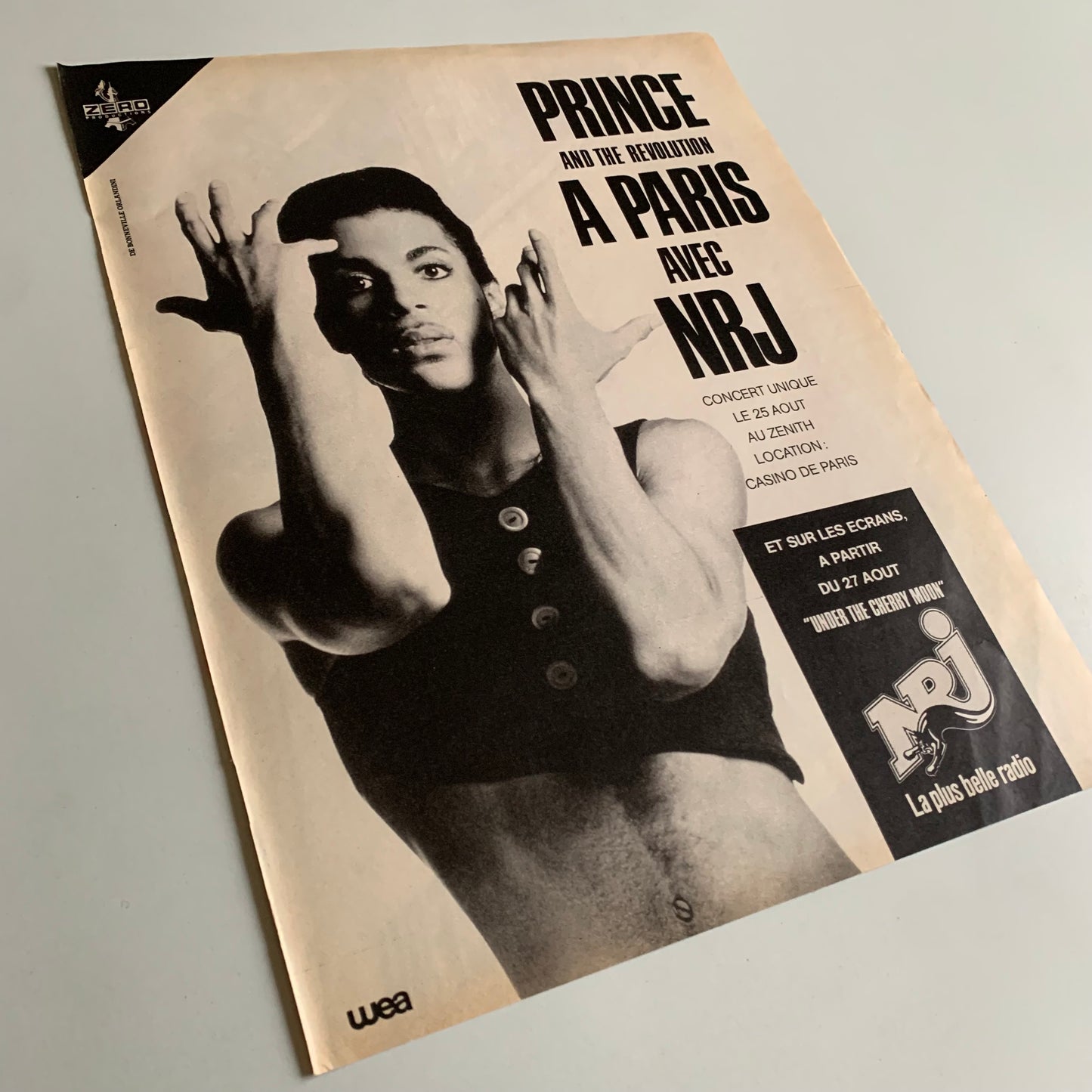 Affiche Originale Prince - Zénith 25 Août 1986 - Page de Magazine 30x23cm