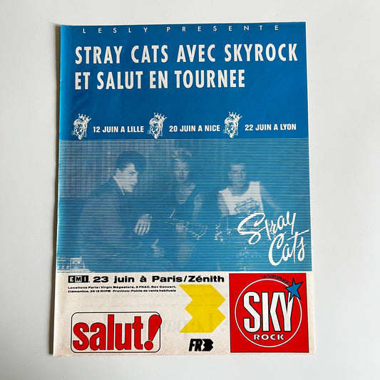 Affiche Originale Concert Stray Cats 1989 - Page de Magazine 30x23cm