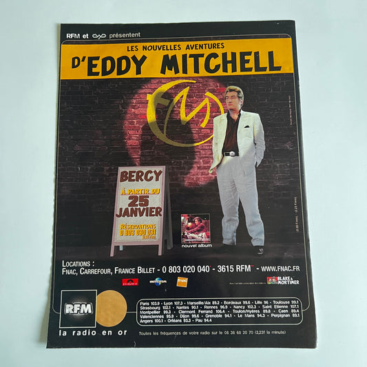 Affiche Originale Concert Eddy Mitchell 2000 - Page de Magazine 30x23cm