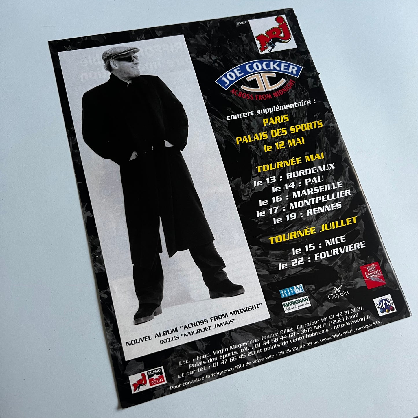 Affiche Originale Concert Joe Cocker 1998 - Page de Magazine 30x23cm