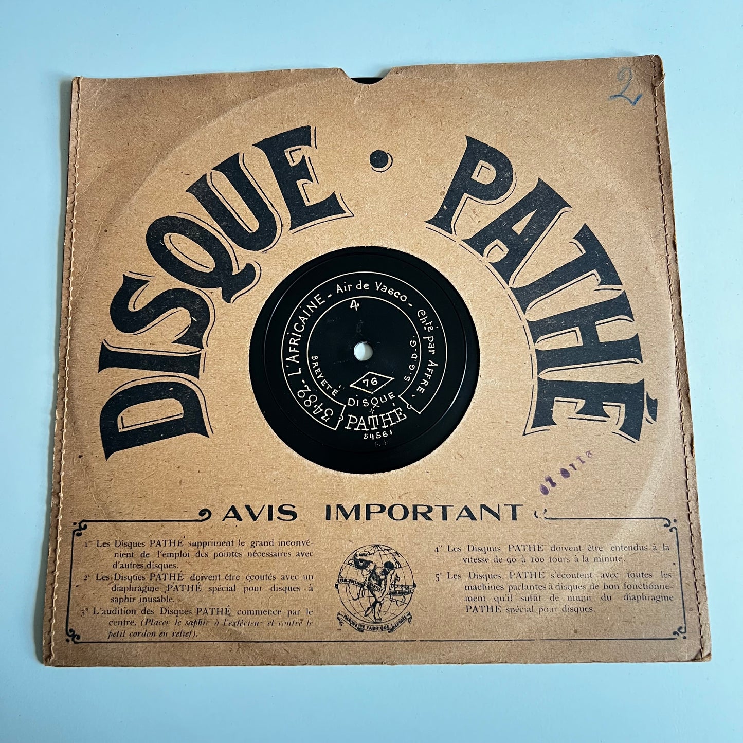 Disque Pathé - Aïda / L’Africaine - 25cm