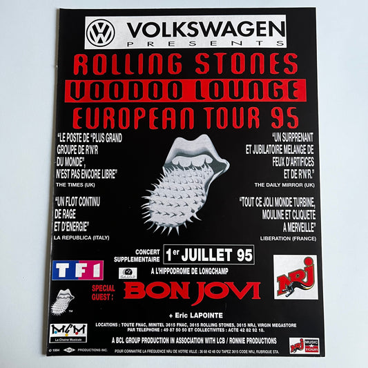 Affiche Originale Concert 1995 The Rolling Stones - Bon Jovi - Page de Magazine 30x23cm