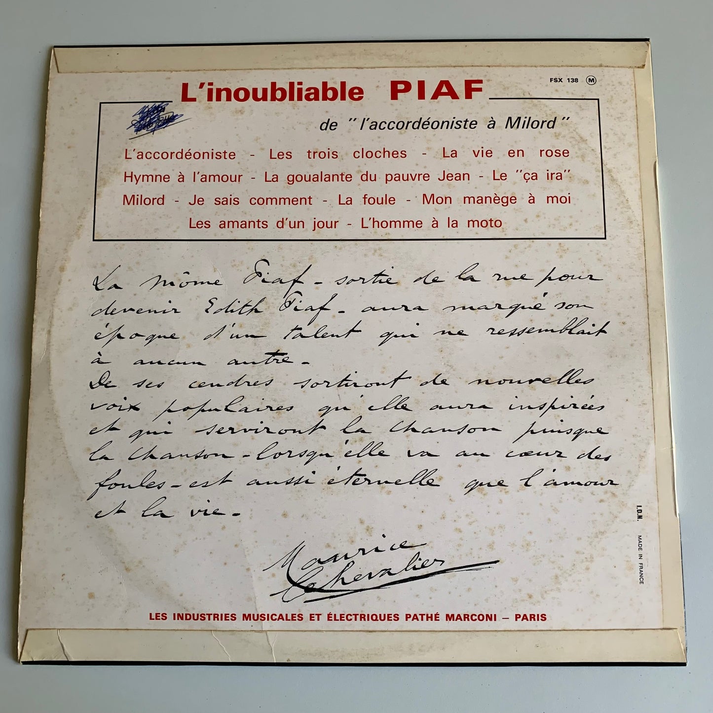 Edith Piaf - L'inoubliable Piaf / De L'accordéoniste À Milord - 33 tours Occasion
