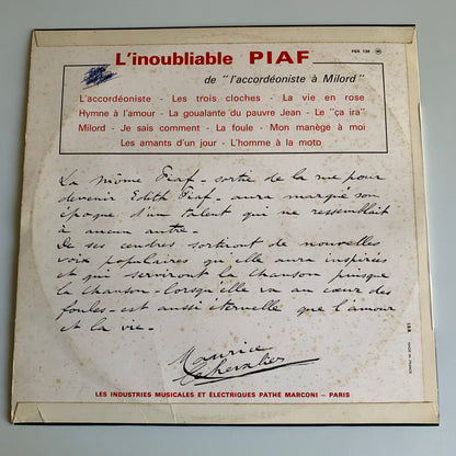Edith Piaf - L'inoubliable Piaf / De L'accordéoniste À Milord - 33 tours Occasion