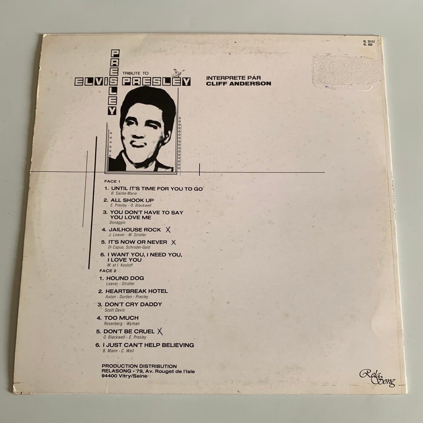 Cliff Anderson - Tribute To Elvis Presley - LP 1981 Occasion