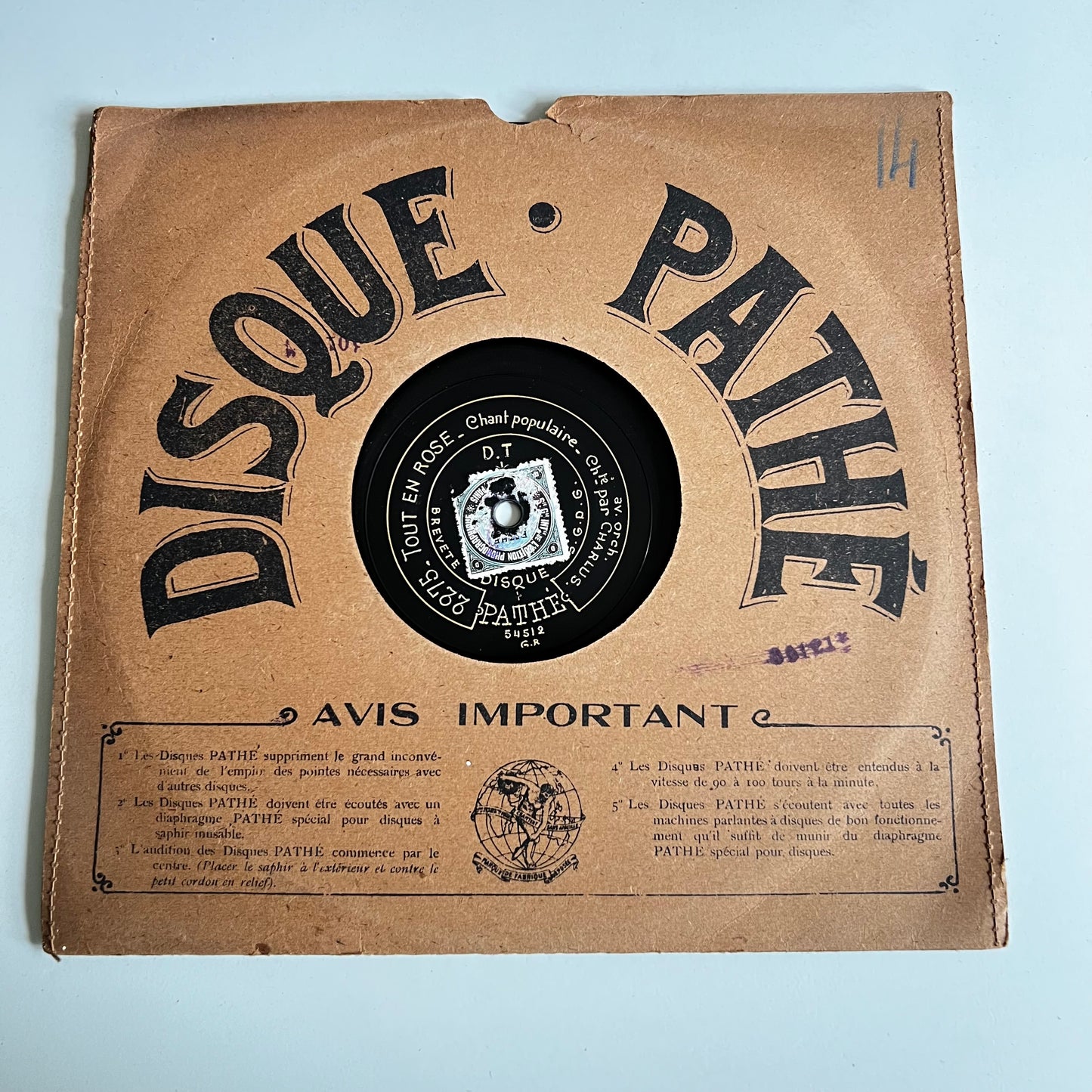 Disque Pathé - Tout En Rose - En Revenant De Longchamp - 25cm