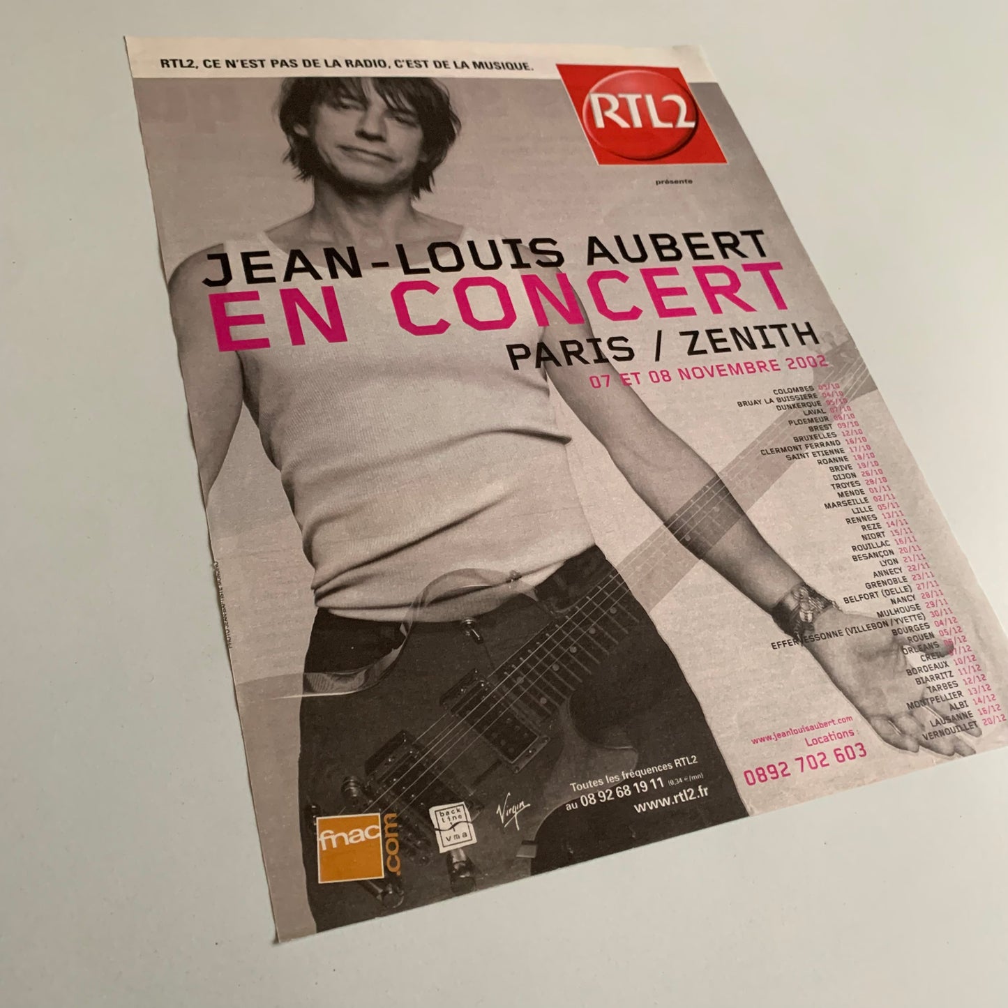 Affiche Originale Jean Louis Aubert - Concert 2002 - Page de Magazine 30x23cm